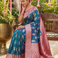 Anaita Blue Silk Blend Woven Saree With Blouse