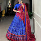Lorenvalley Blue Tussar Silk Lehenga Leheriya Patola Print Border With Choli Bandhej Print With Bandhej Print Gotta Patti Lace Border Dupatta | Swadesiicart