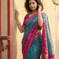 Anaita Blue Pochampally Printed Saree With Blouse