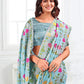 Anaita Blue Linen Printed Saree With Blouse