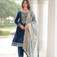 Lorenvalley Fashion Blue Velvet with Rich Sequins & Zari Embroidered work Kurta Pant with Dupatta - Swadesiicart