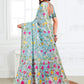Anaita Blue Linen Printed Saree With Blouse
