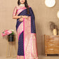 Lorenvalley Fashion Blue Soft Silk weaving Design Rich Zari Weaving Saree - Swadesiicart