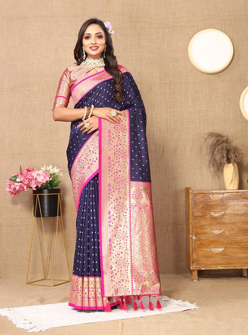 Lorenvalley Fashion Blue Soft Silk weaving Design Rich Zari Weaving Saree - Swadesiicart