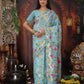 Anaita Blue Linen Printed Saree With Blouse
