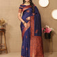 Lorenvalley Fashion Blue Soft Silk Copper Zari weaving Design Saree - Swadesiicart