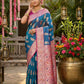 Anaita Blue Silk Blend Woven Saree With Blouse