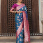 Anaita Blue Silk Woven Saree With Blouse