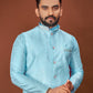 Anaita Blue Jacquard Silk Straight Kurta With Koti & Pajama