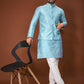 Anaita Blue Jacquard Silk Straight Kurta With Koti & Pajama
