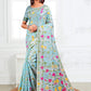 Anaita Blue Linen Printed Saree With Blouse