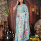 Anaita Blue Linen Printed Saree With Blouse