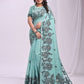 Anaita Blue Linen Printed Saree With Blouse