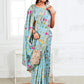 Anaita Blue Linen Printed Saree With Blouse