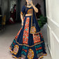 Lorenvalley Blue Rayon and Printed Silk with Plain And Printed With Original Mirror Gamthi Work And Gamthi Patch Work Lehenga Choli | Swadesiicart