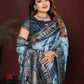 Anaita Blue Zari Weaving Work Satin Silk Saree With Blouse