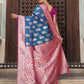 Anaita Blue Silk Woven Saree With Blouse