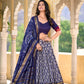 Lorenvalley Blue Tussar Silk Ikkat Print With Foil Work Lehenga Choli with Dupatta | Swadesiicart