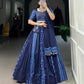 Lorenvalley Blue Pure Cotton Chaniya Choli Adorned With Cowrie Shells And Paired With A Matching Purse | Swadesiicart
