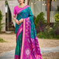 Anaita Blue Soft Silk Saree With Floral Printed Work With Blouse