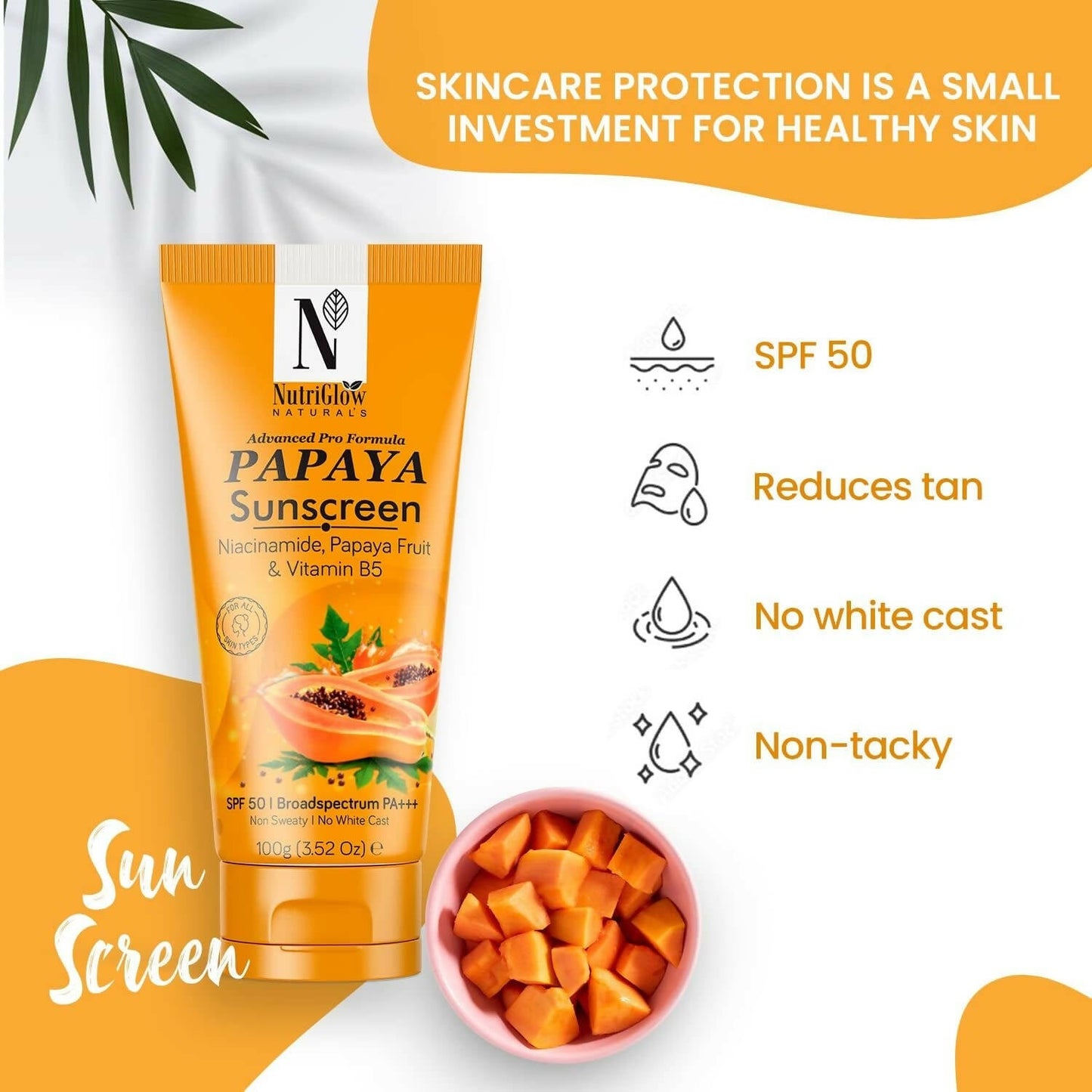 NutriGlow NATURAL'S Advanced Pro Formula Papaya Sunscreen SPF 50 PA+++ - Swadesiicart