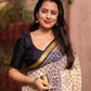 Cream Silk Blend Geometric Saree with Unstitched Blouse - Hiral Fashion | Swadesiicart