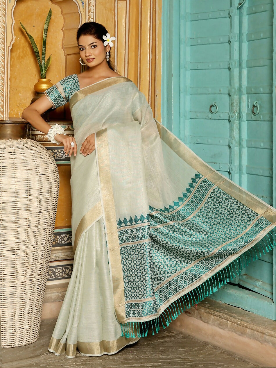 Shree Shyam Fashion Rama Green Linen Saree