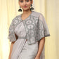 Grey Satin Solid Ready to wear Saree with stitched Blouse - Vanita | Swadesiicart