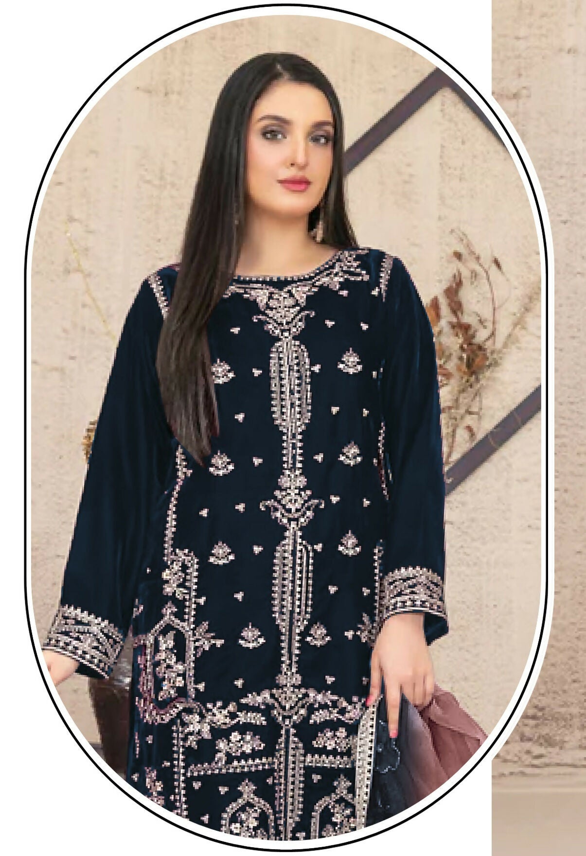 Anaita Navy Blue Velvet Suit with Embroidery Sequence Work - Swadesiicart