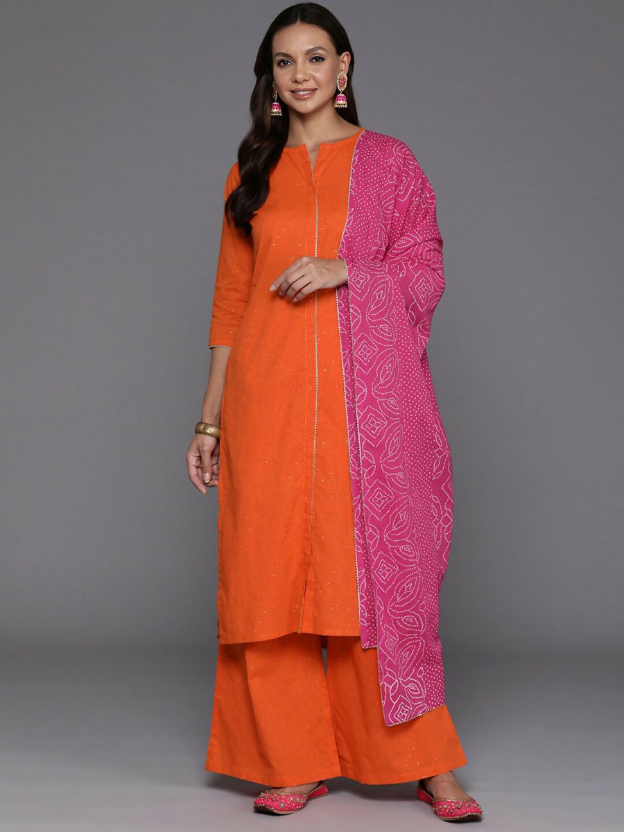 Ahalyaa Women's Traditional wear Kurta Set - Orange | Swadesiicart