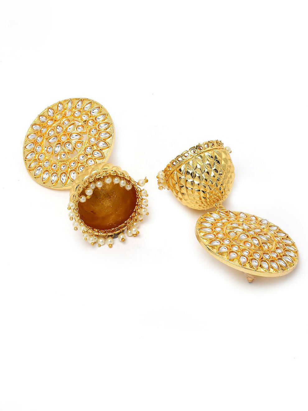 Golden Gold-Polished Circular Shaped Brass Jhumka Earrings For Women And Girls By House of Ree - Swadesiicart