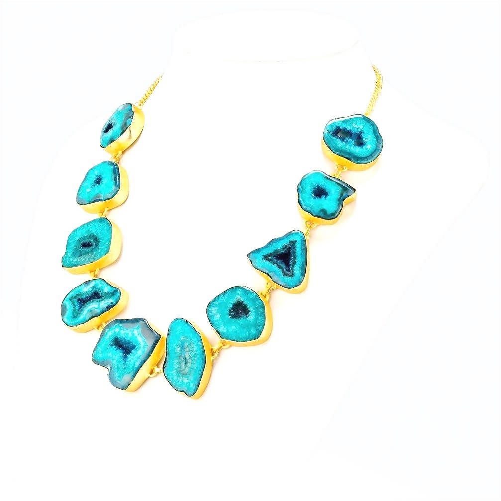 Bling Accessories Turquoise Agate Natural Stone Statement Necklace | Swadesiicart