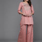 Ahalyaa Women Floral Yoke Design Tunic with Palazzos - Pink Color | Swadesiicart