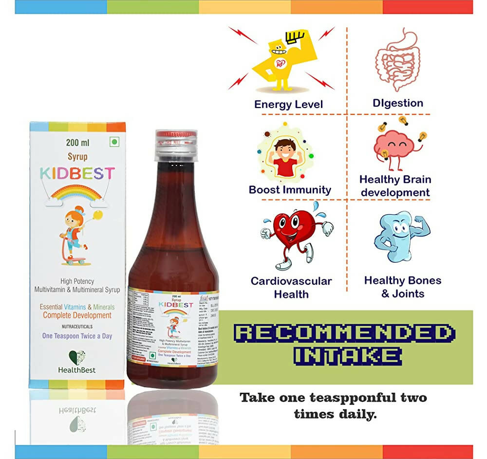 HealthBest Kidbest Multivitamin & Multimineral Syrup for Kids - Swadesiicart