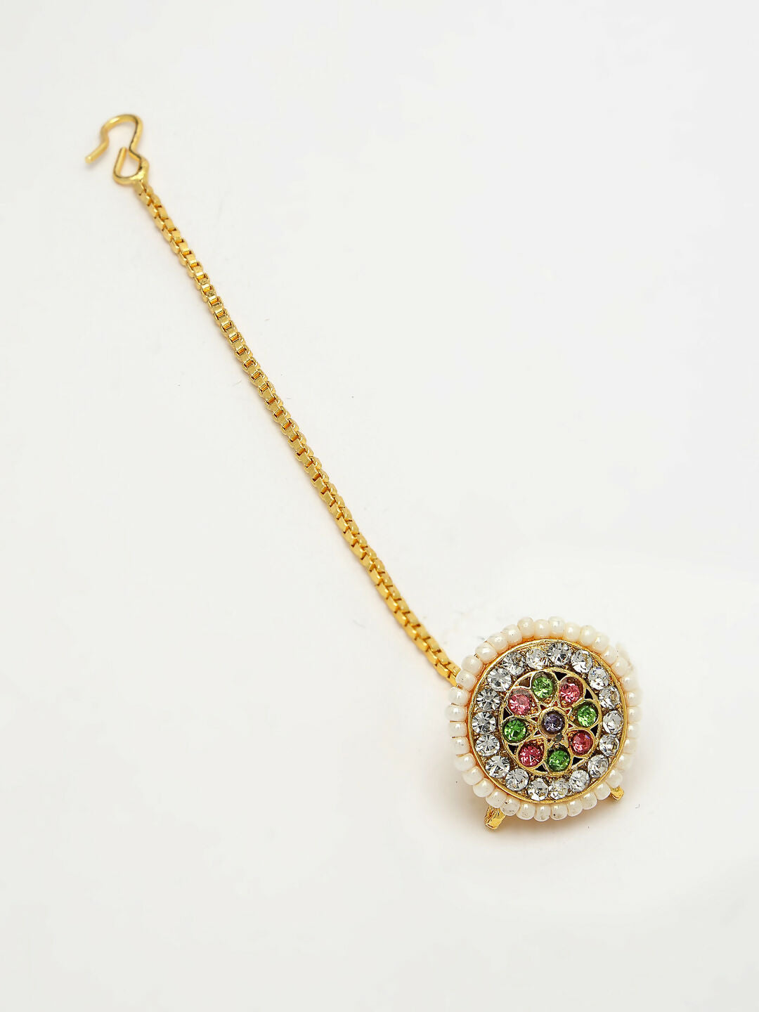 NVR Women's Multicolor CZ Stone-Studded Borla Maang Tikka - Swadesiicart