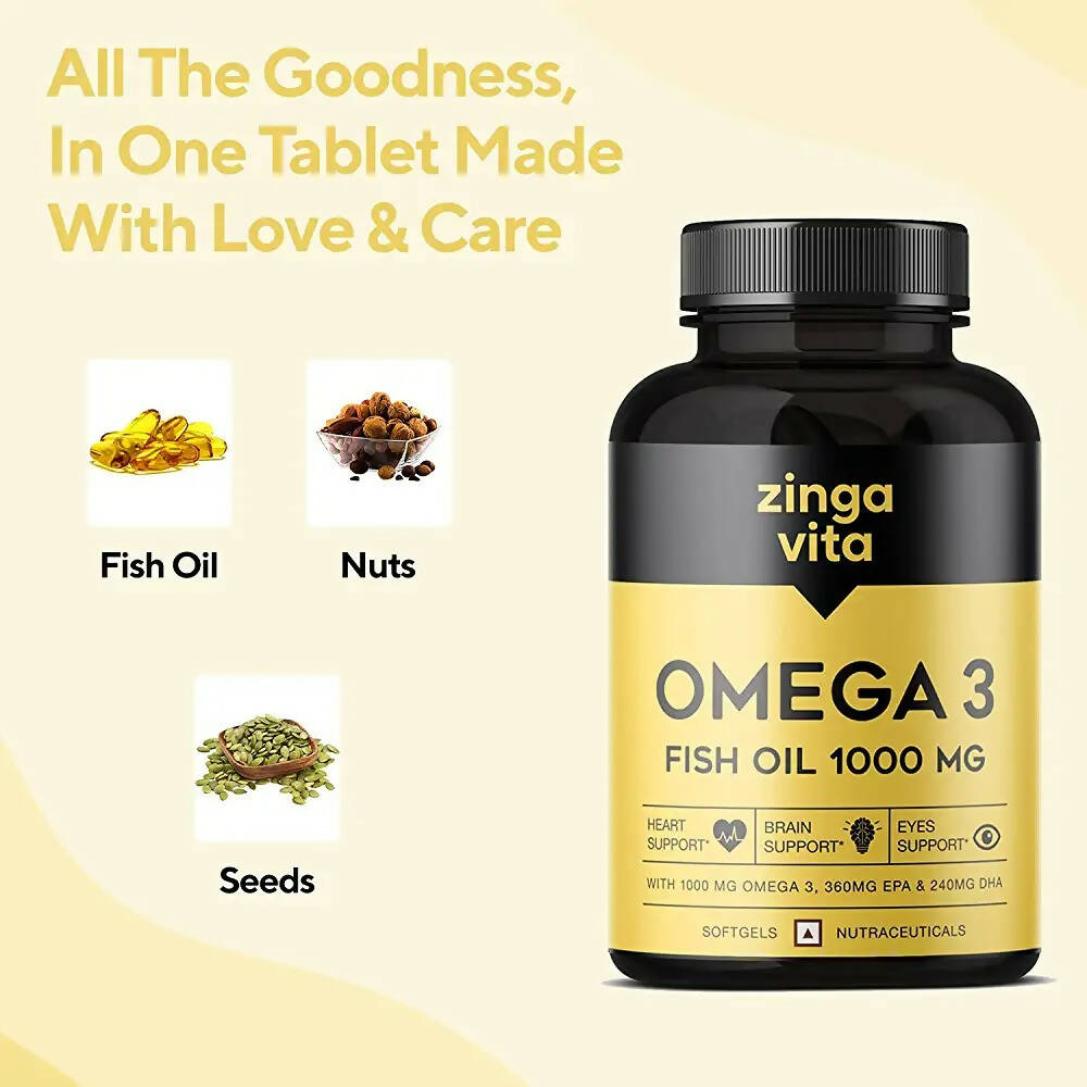 Zingavita Omega 3 Fish Oil 1000mg Softgels | Swadesiicart