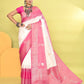 Joban Fashion White & Rani Pink Plain With Weaving Border Banarasi Silk Sarees | Swadesiicart