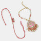 NVR Women & Men Set of 2 Pink Lotus Shape Kundan Stone-Studded & Beaded Bhaiya Bhabhi Rakhi With Roli Chawal & Chocolate | Swadesiicart