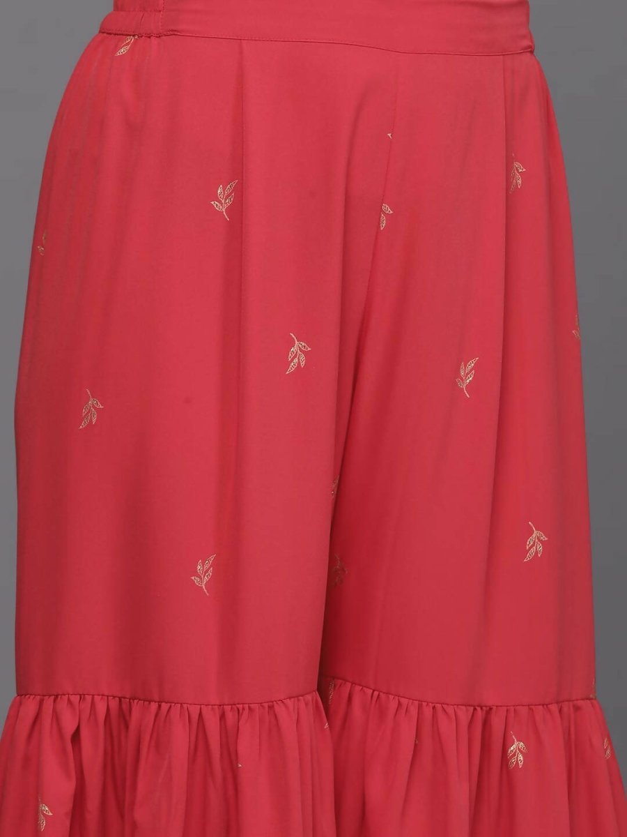 Ahalyaa Women Floral Printed Tunic with Palazzos - Red Color | Swadesiicart
