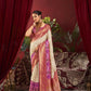 Vishnu Weaves Women's White Paithani Silk Saree with Blouse - Swadesiicart
