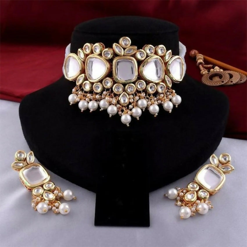Joban Fashion White kundan work Necklace Set | Swadesiicart