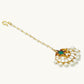 Nuyug 22K Gold-Plated Green Stone & Kundan Studded with Pearl Drop Maang Tikka Head Jewellery | Swadesiicart