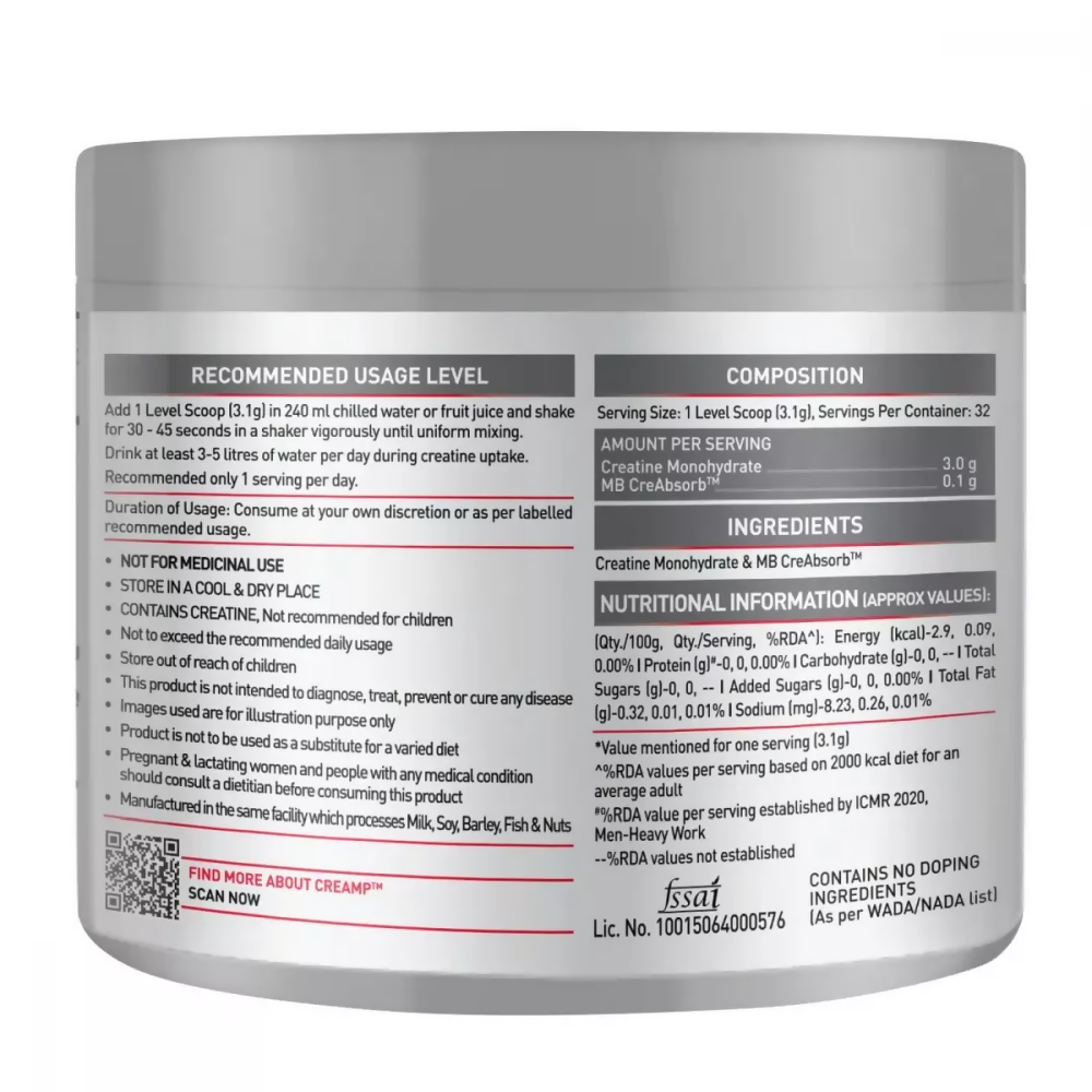 MuscleBlaze Creatine Monohydrate Creamp Unflavored | Swadesiicart