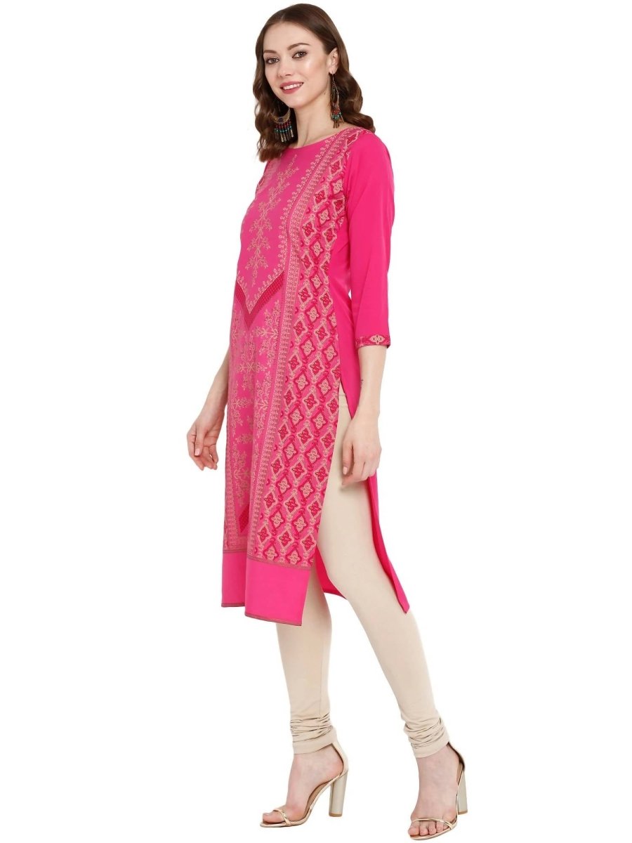 Ahalyaa Women Crepe Pink Printed Straight Kurta | Swadesiicart