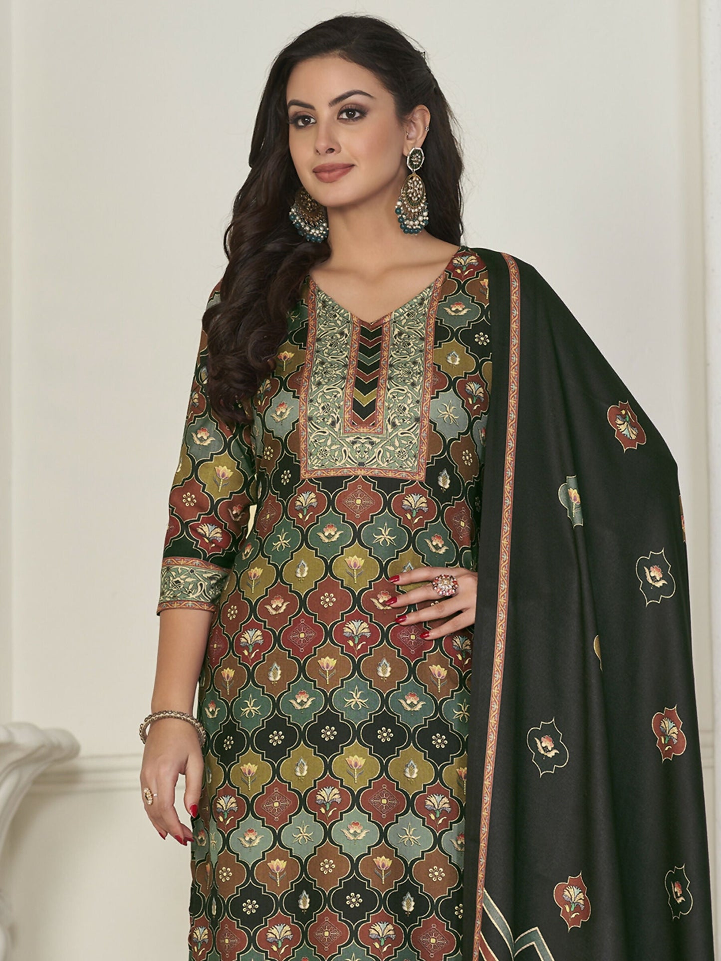 Jyoti Fashion Women's Multicolor Pashmina Digital Printed Kurta with Trouser & Dupatta | Swadesiicart