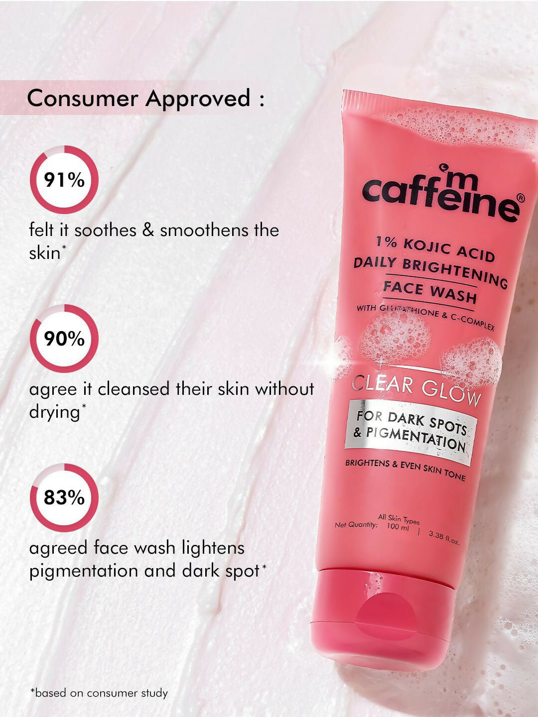 mCaffeine Clear Glow 1% Kojic Acid Daily Brightening Face Wash For Dark Spots & Pigmentation - Swadesiicart