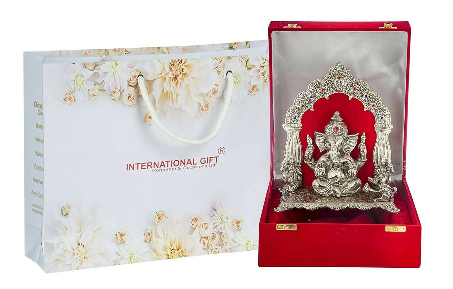 International Gift Silver-Plated Oxidized Finish Ganesha Idol - Swadesiicart