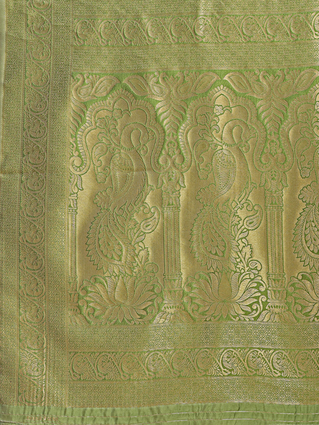Astita Banarasi Silk Cream & Light Green Saree | Swadesiicart