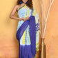 Very Much Indian Tie & Dye Handloom Mul Cotton Saree - Blue Green | Swadesiicart