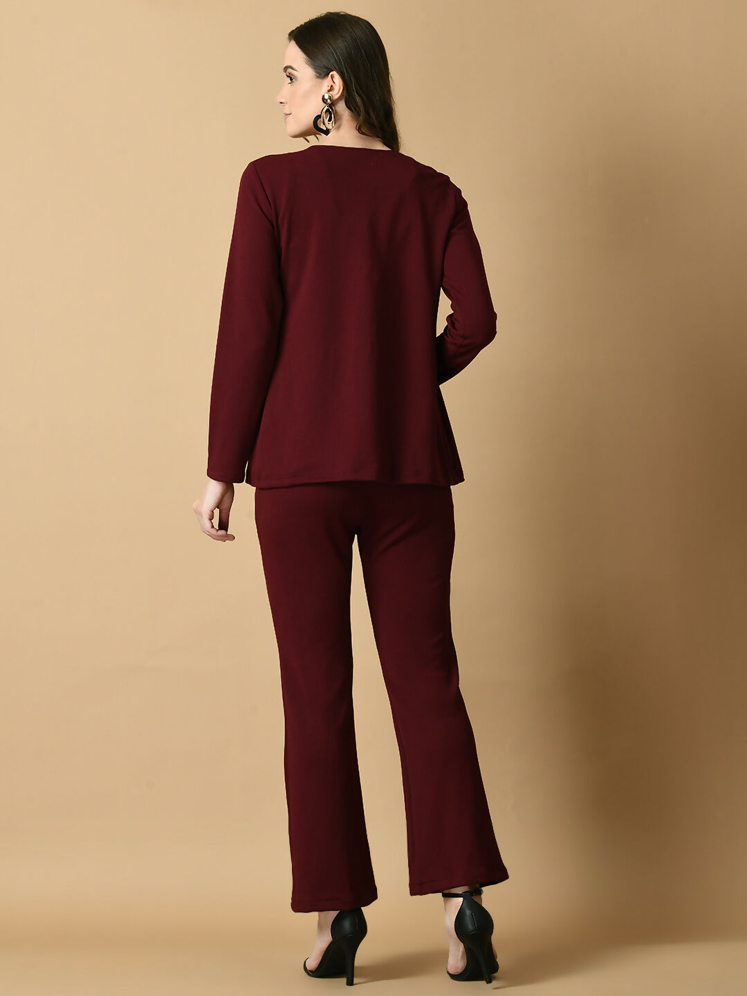 Myshka Women's Magenta Solid Coat With Trousers - Swadesiicart
